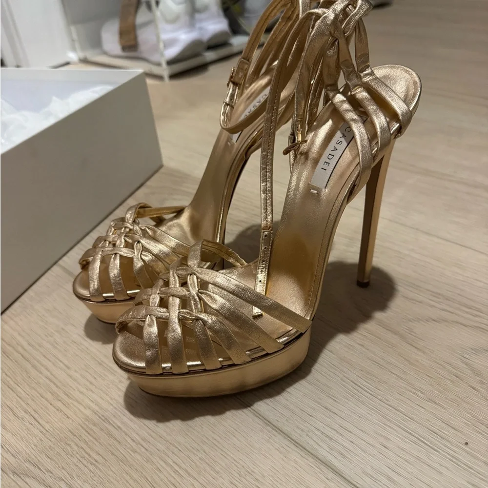 Casadei Metallic Gold Platform Heels - Picture 8 of 11